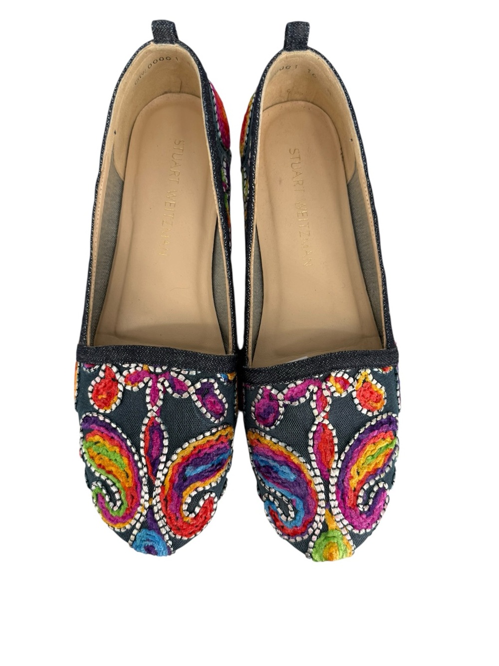 Stuart Weitzman Black Embroidered Multicolor Paisley Espadrilles
